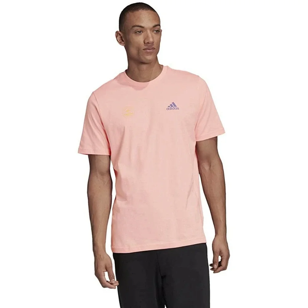 ADIDAS Snack Time Photo T-Shirt Mens Small Glory Pink GE4665 Graphic Tee